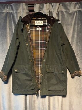 Barbour Olive Green Waxed Field Jacket with Corduroy Collar